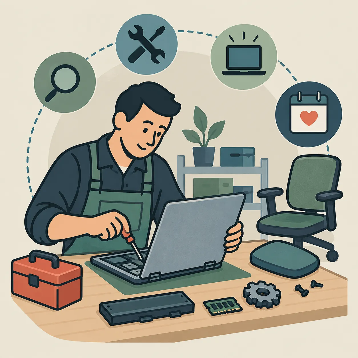 Illustration: Reparatur eines Laptops statt Neuanschaffung
